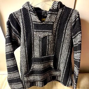 Baja Joe Hoodie, Black Gray stripes, Unisex Adult size Small Hooded Sweatshirt